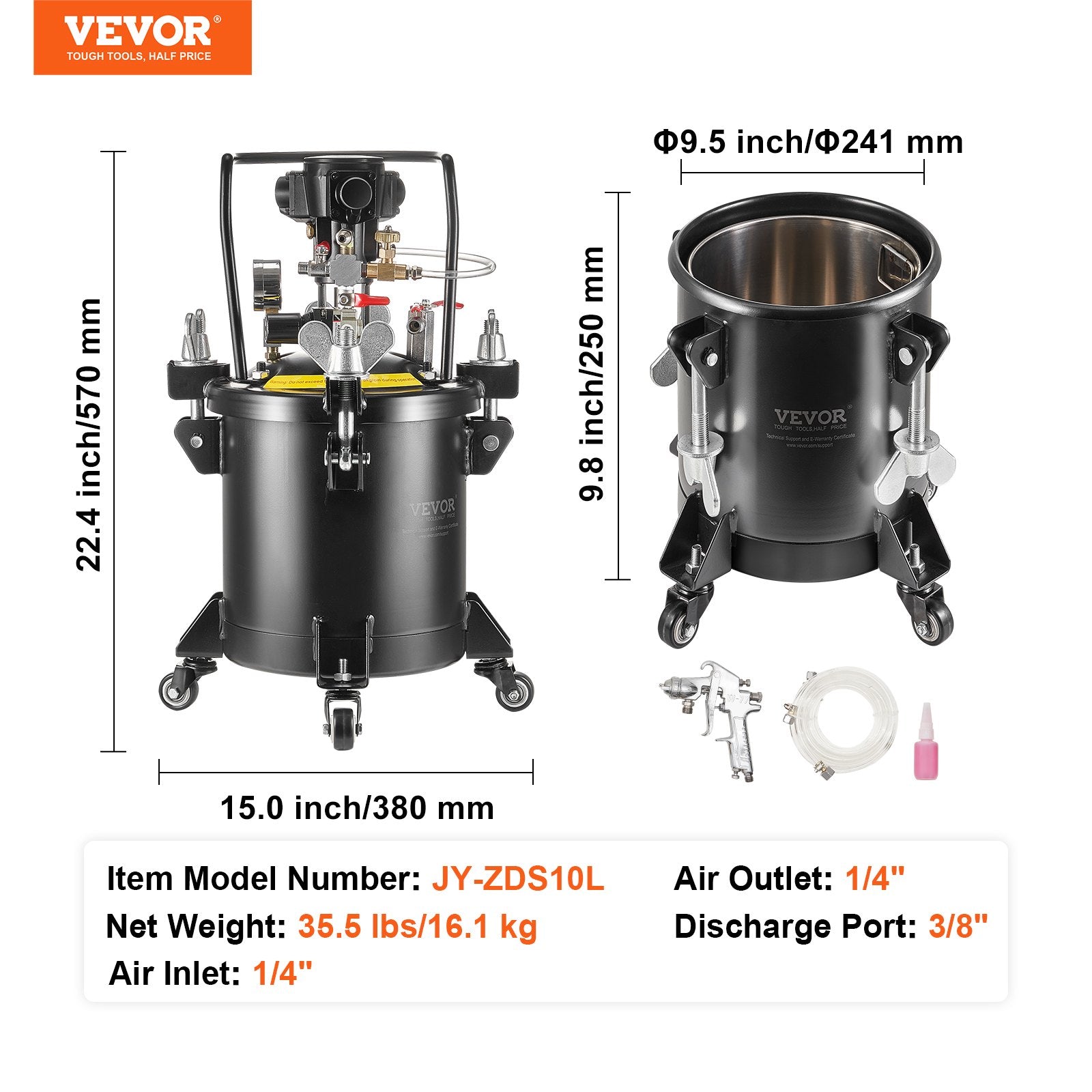 Spray Paint Pressure Pot 10L Fully Automatic Stirring 70psi with Gun and Hoses