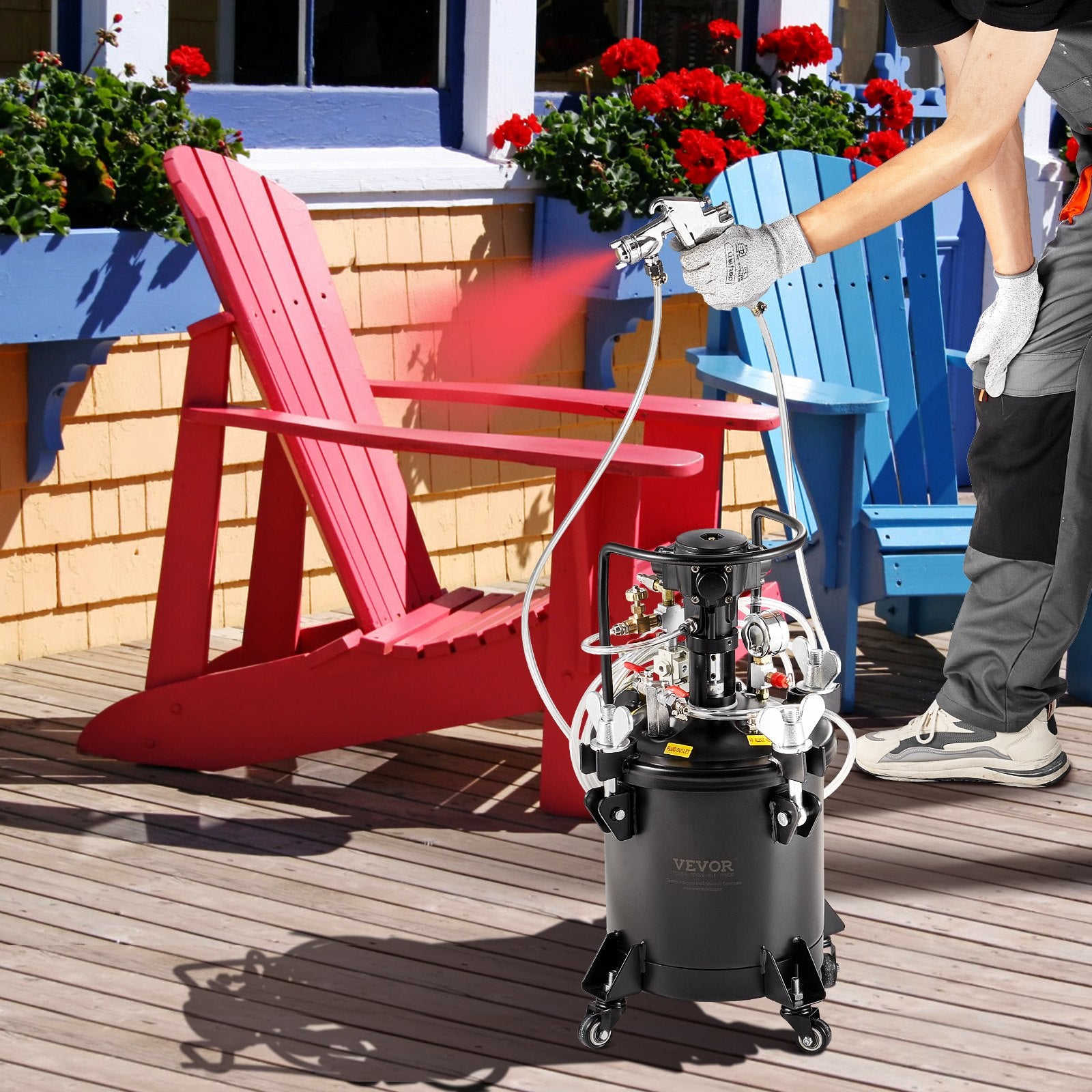 Spray Paint Pressure Pot 10L Fully Automatic Stirring 70psi with Gun and Hoses