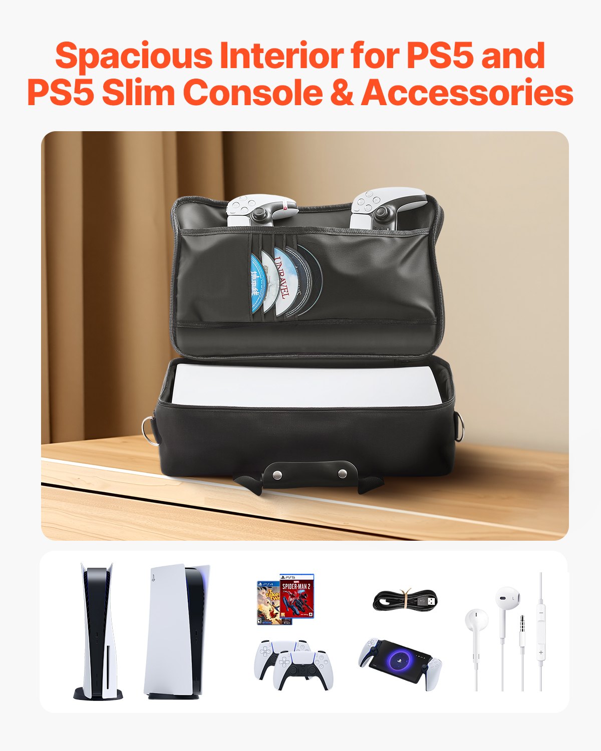 PS5 Carrying Case Travel Bag for Playstation 5 & Slim Waterproof Nylon Padded