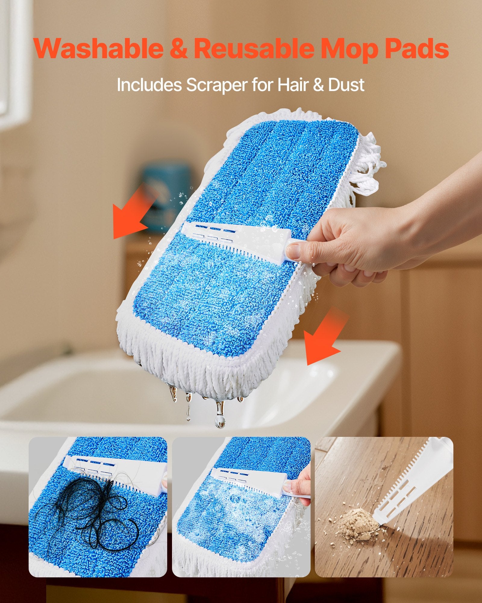 Spray Mop 3 Washable Pads 800ml Tank Microfiber Wet Cotton Dry Mop for Floors