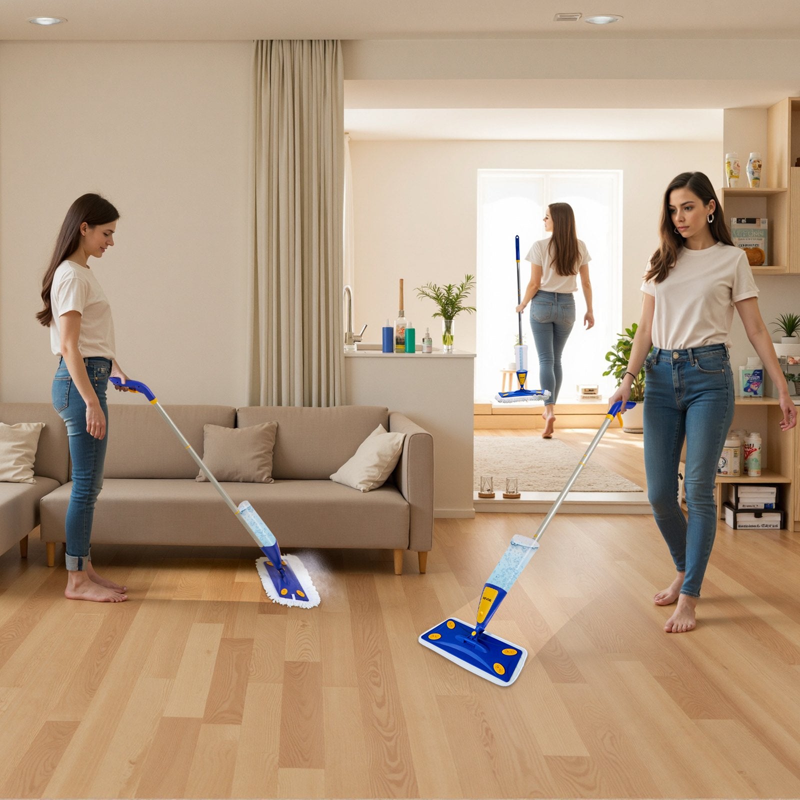 Spray Mop 3 Washable Pads 800ml Tank Microfiber Wet Cotton Dry Mop for Floors