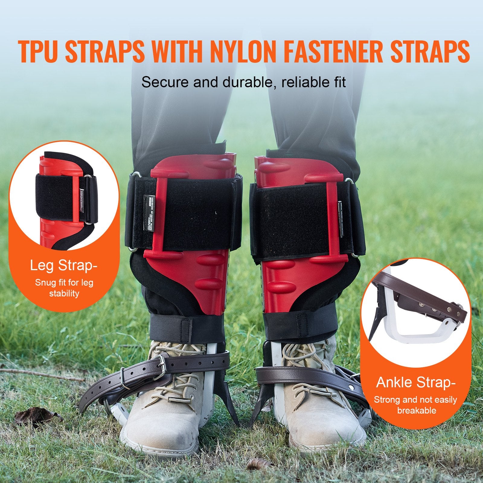 Tree Climbing Spikes 1 Pair Aluminum Spurs 350LBS with Straps Protectors Red