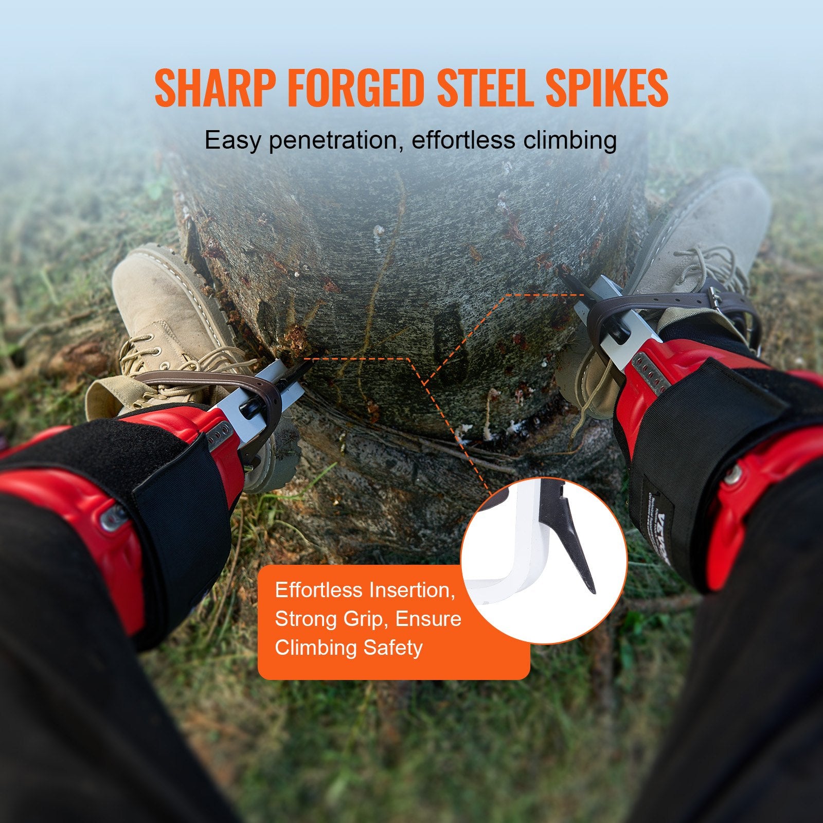 Tree Climbing Spikes 1 Pair Aluminum Spurs 350LBS with Straps Protectors Red