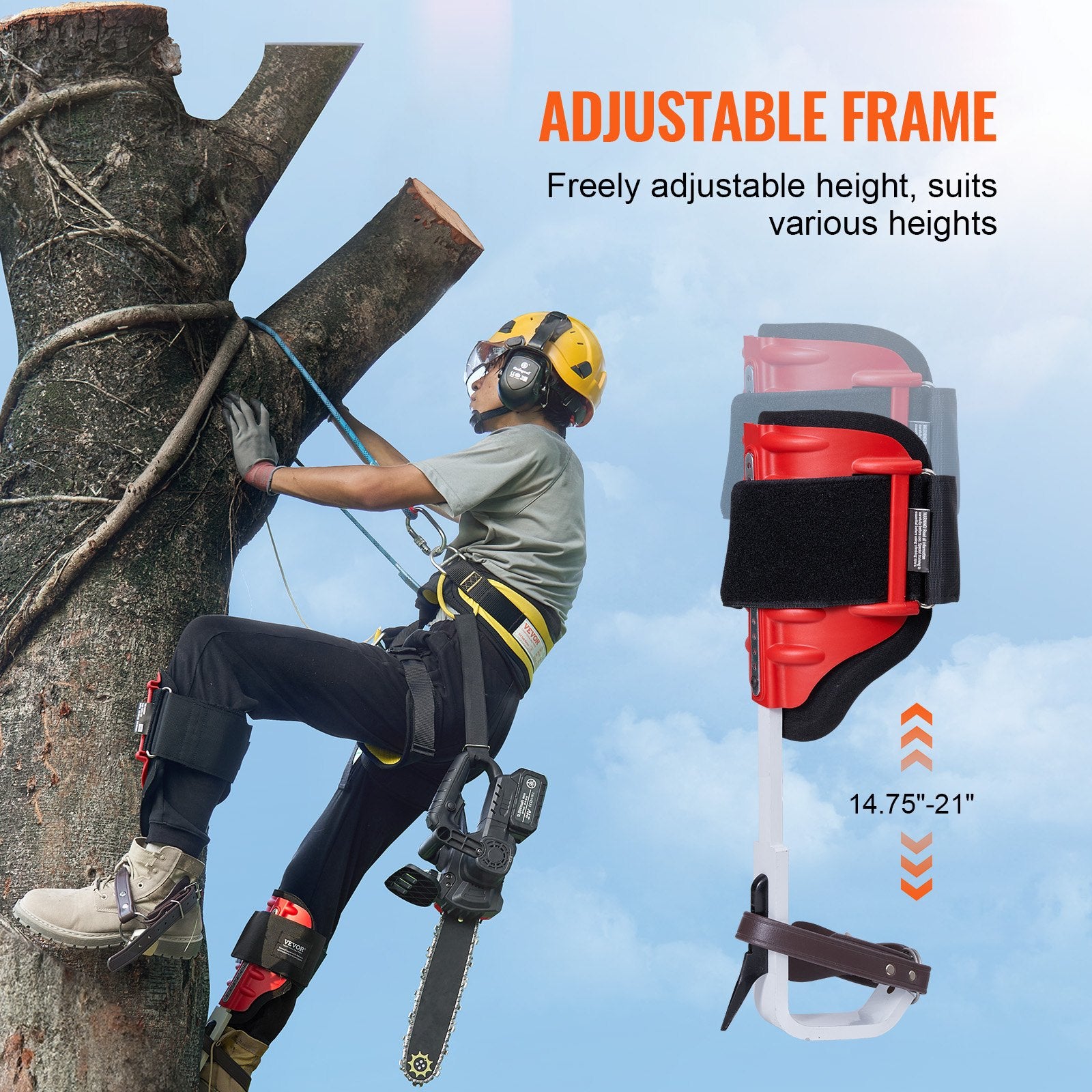 Tree Climbing Spikes 1 Pair Aluminum Spurs 350LBS with Straps Protectors Red
