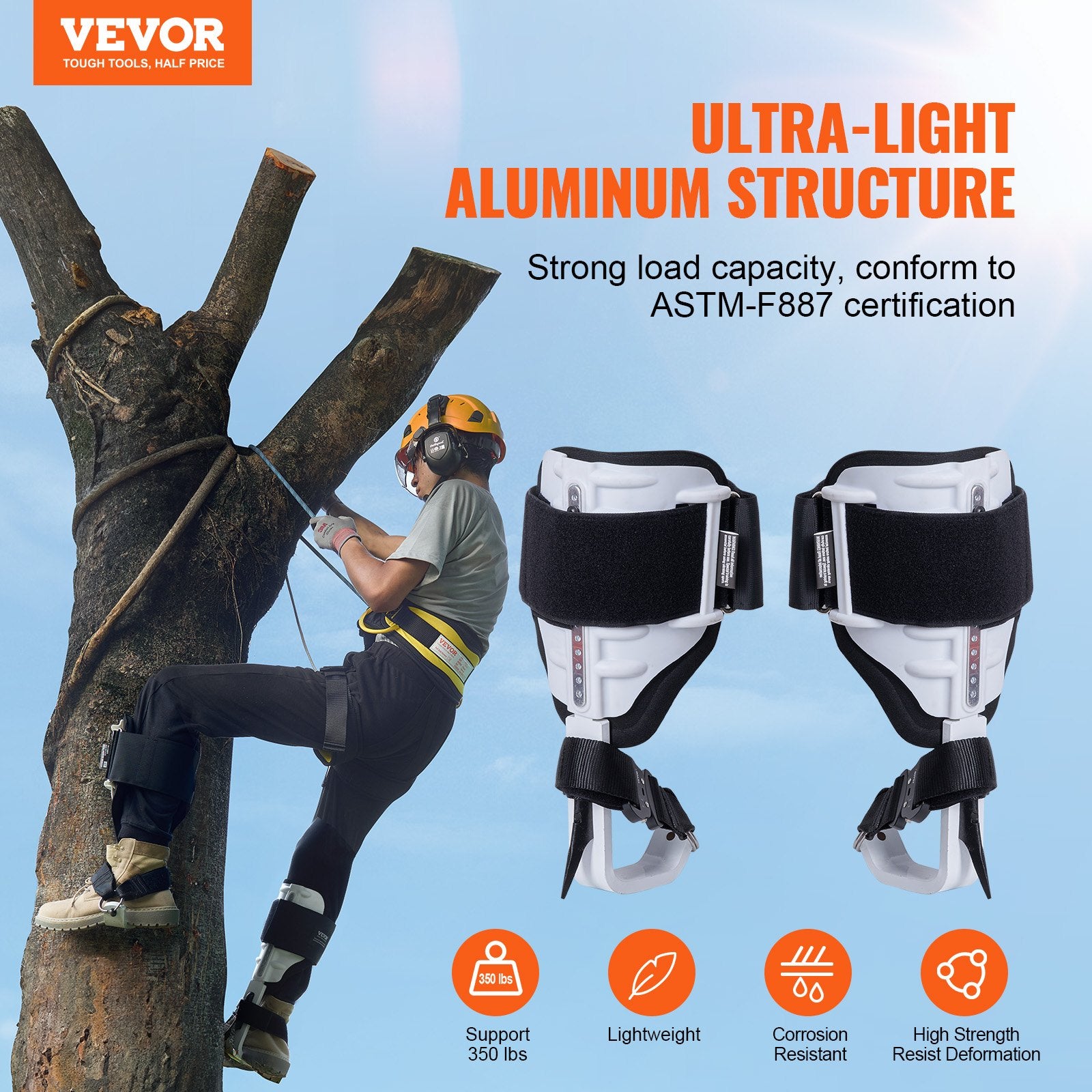 Tree Climbing Spikes, Aluminum Climbing Spurs, 350lbs Load Capacity, White, Gear