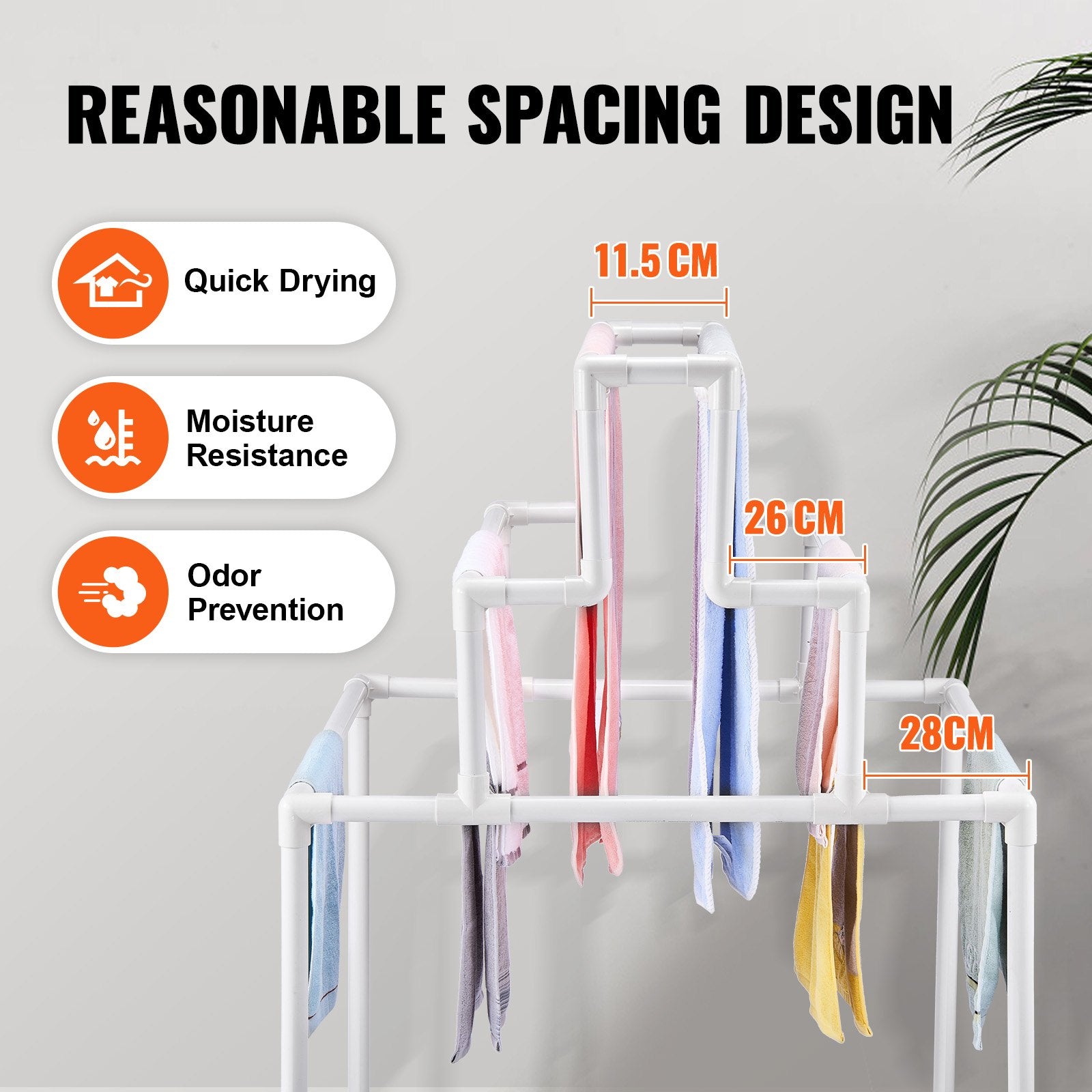 Towel Rack 8-Bar Outdoor PVC Freestanding Pool Towel Holder White Organizer