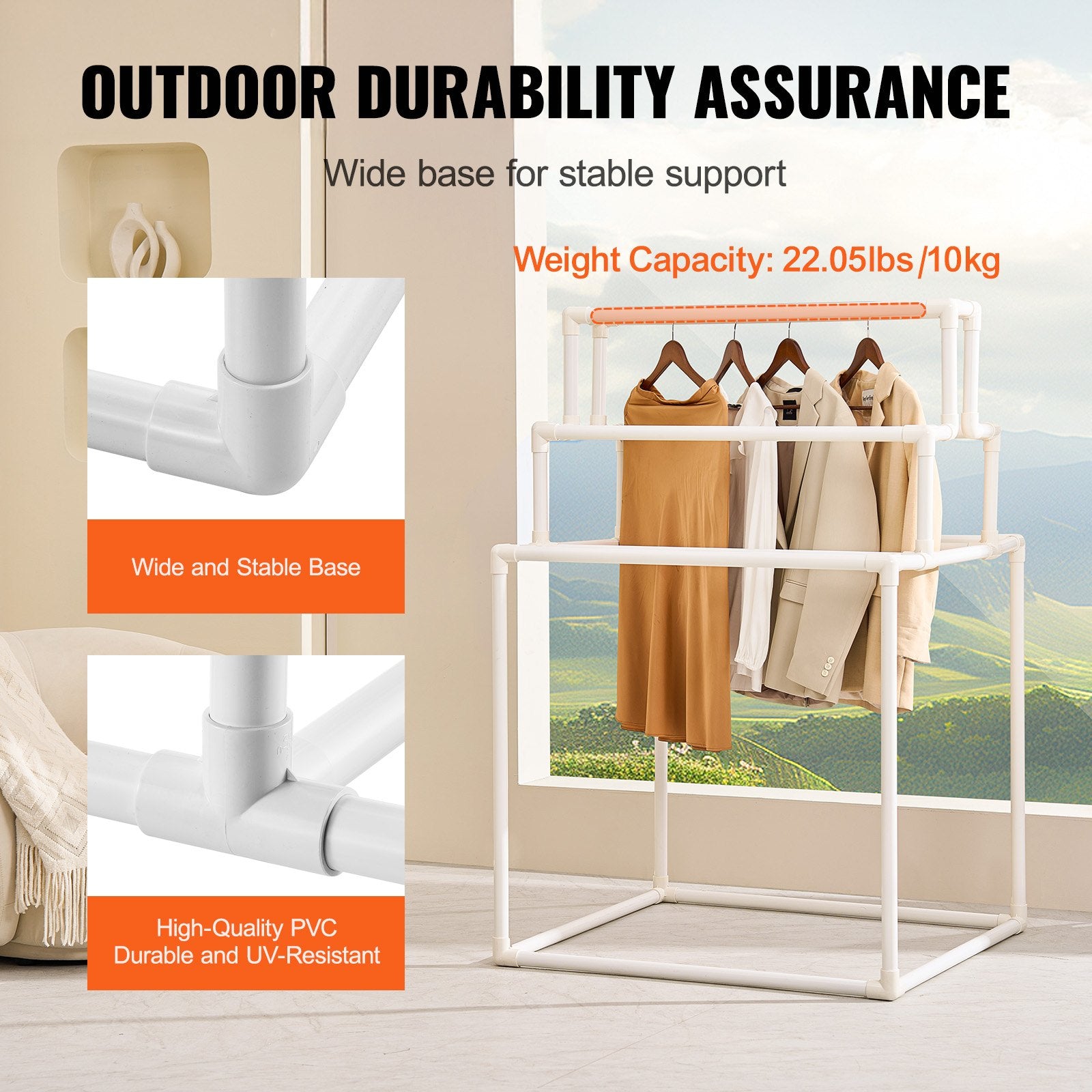 Towel Rack 8-Bar Outdoor PVC Freestanding Pool Towel Holder White Organizer