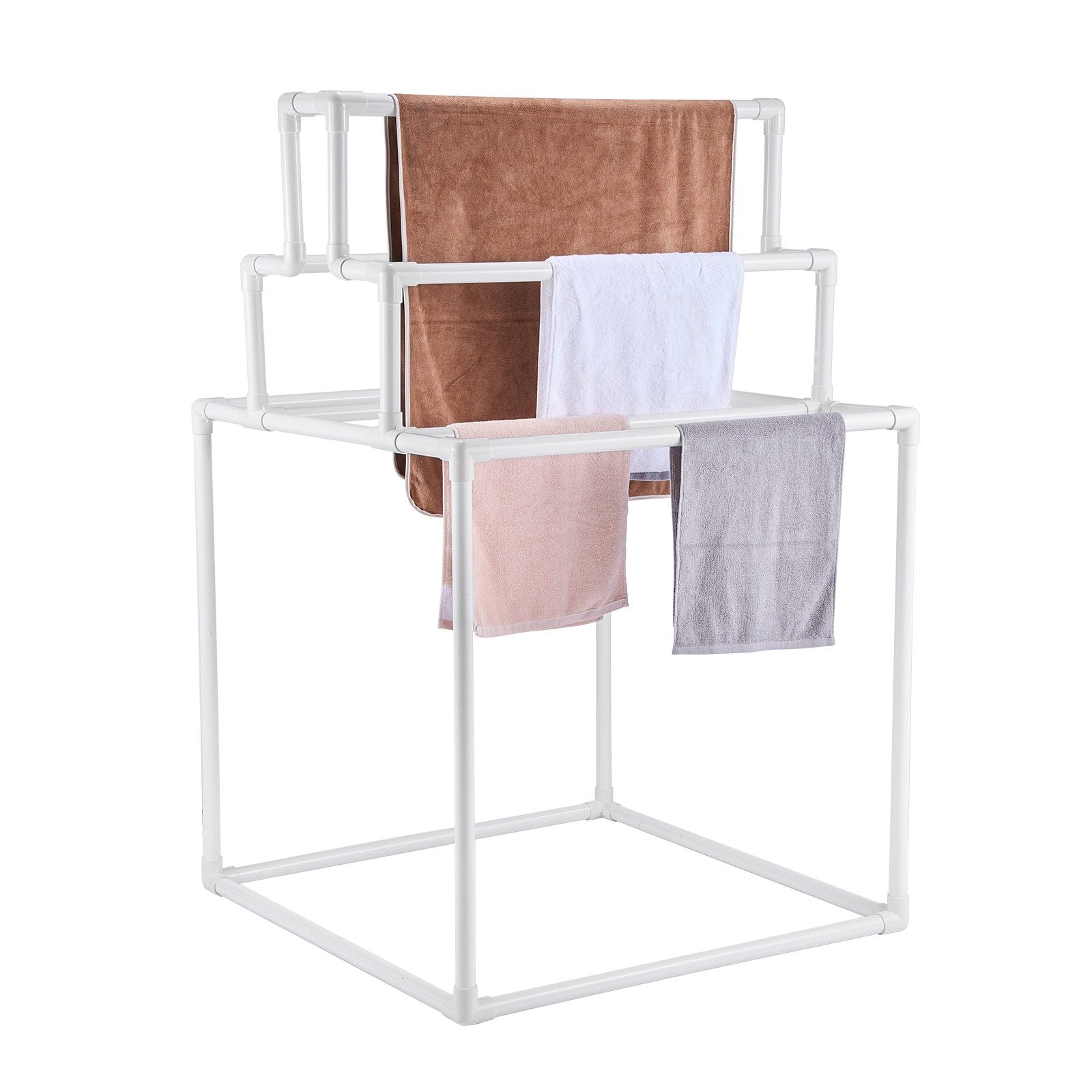 Towel Rack 8-Bar Outdoor PVC Freestanding Pool Towel Holder White Organizer