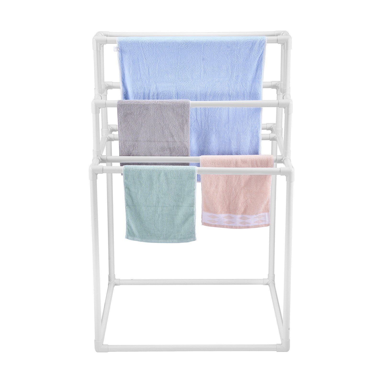 Towel Rack 8-Bar Outdoor PVC Freestanding Pool Towel Holder White Organizer