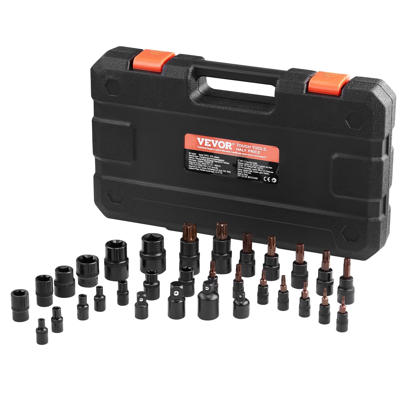 Torx Bit Socket External Torx Set 31-Piece T8-T70 E4-E24 Adapter Storage Case