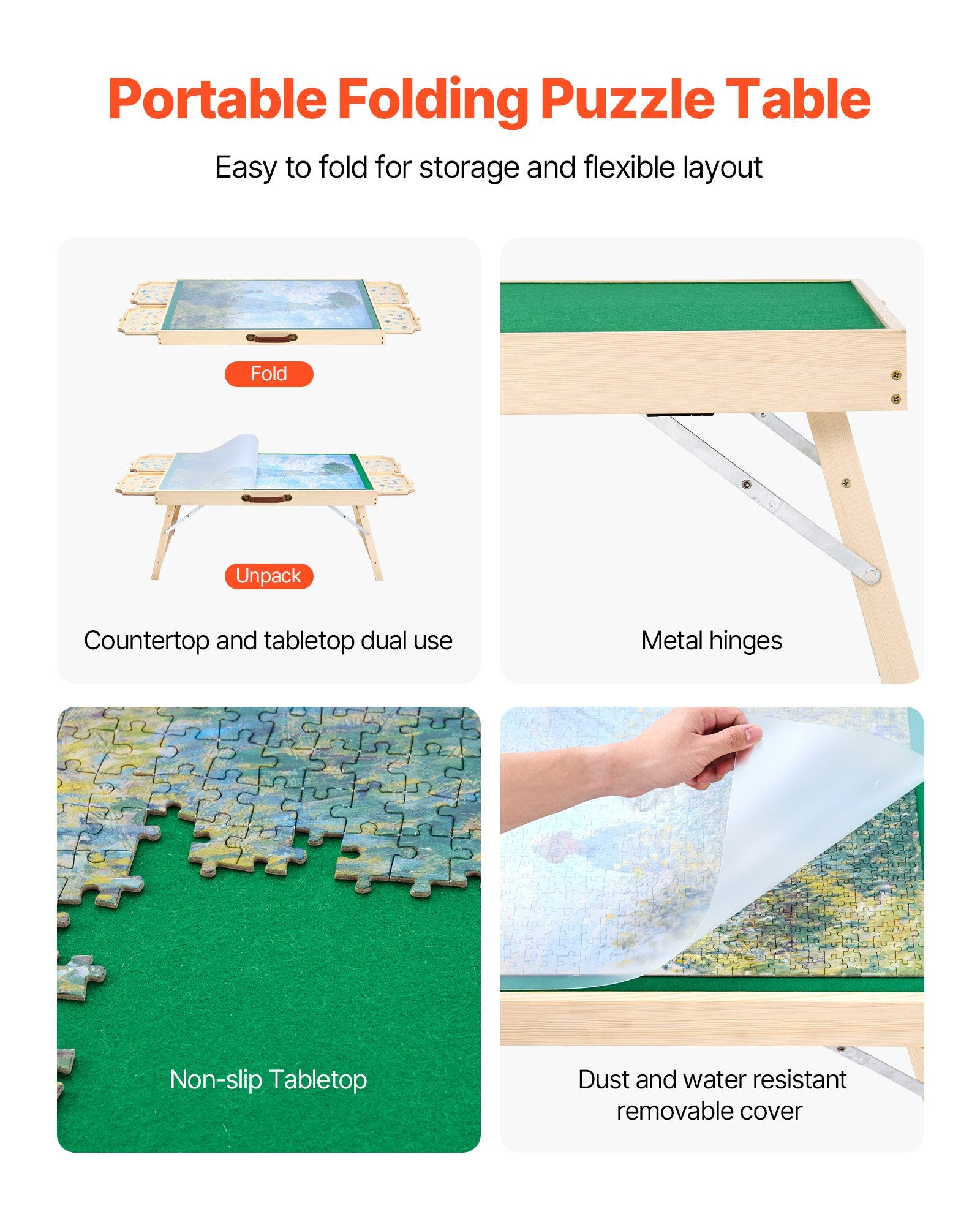 Puzzle Table with Folding Legs 4 Drawer Portable Wooden Board Adjustable 86x63cm