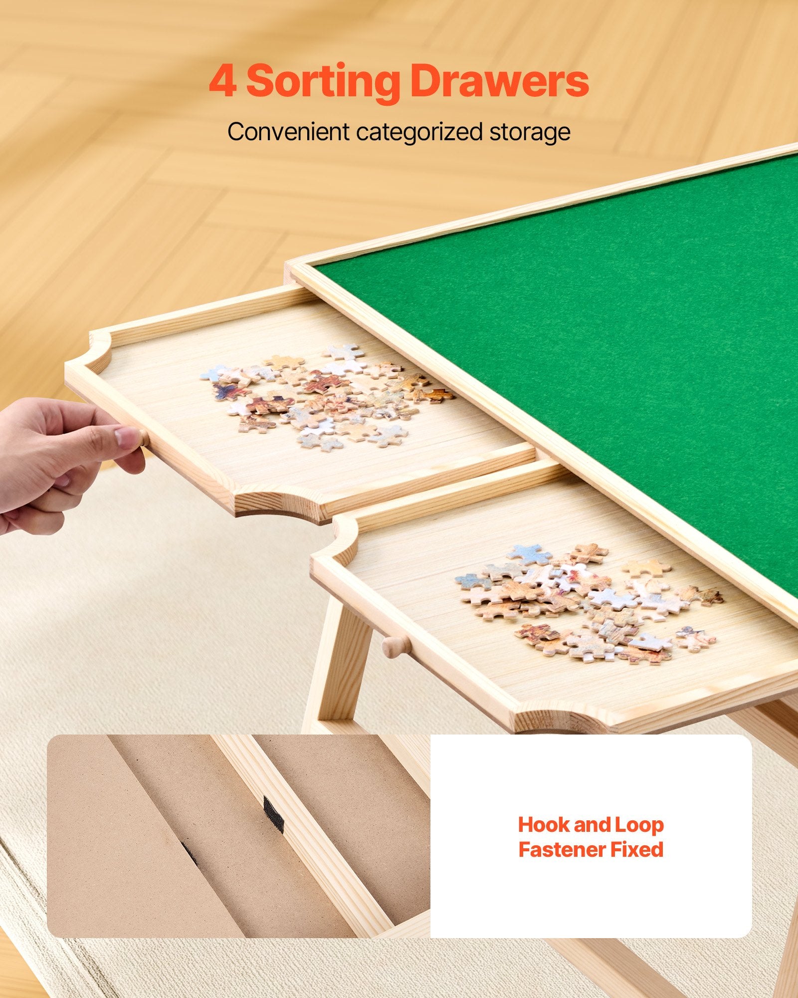Puzzle Table with Folding Legs 4 Drawer Portable Wooden Board Adjustable 86x63cm