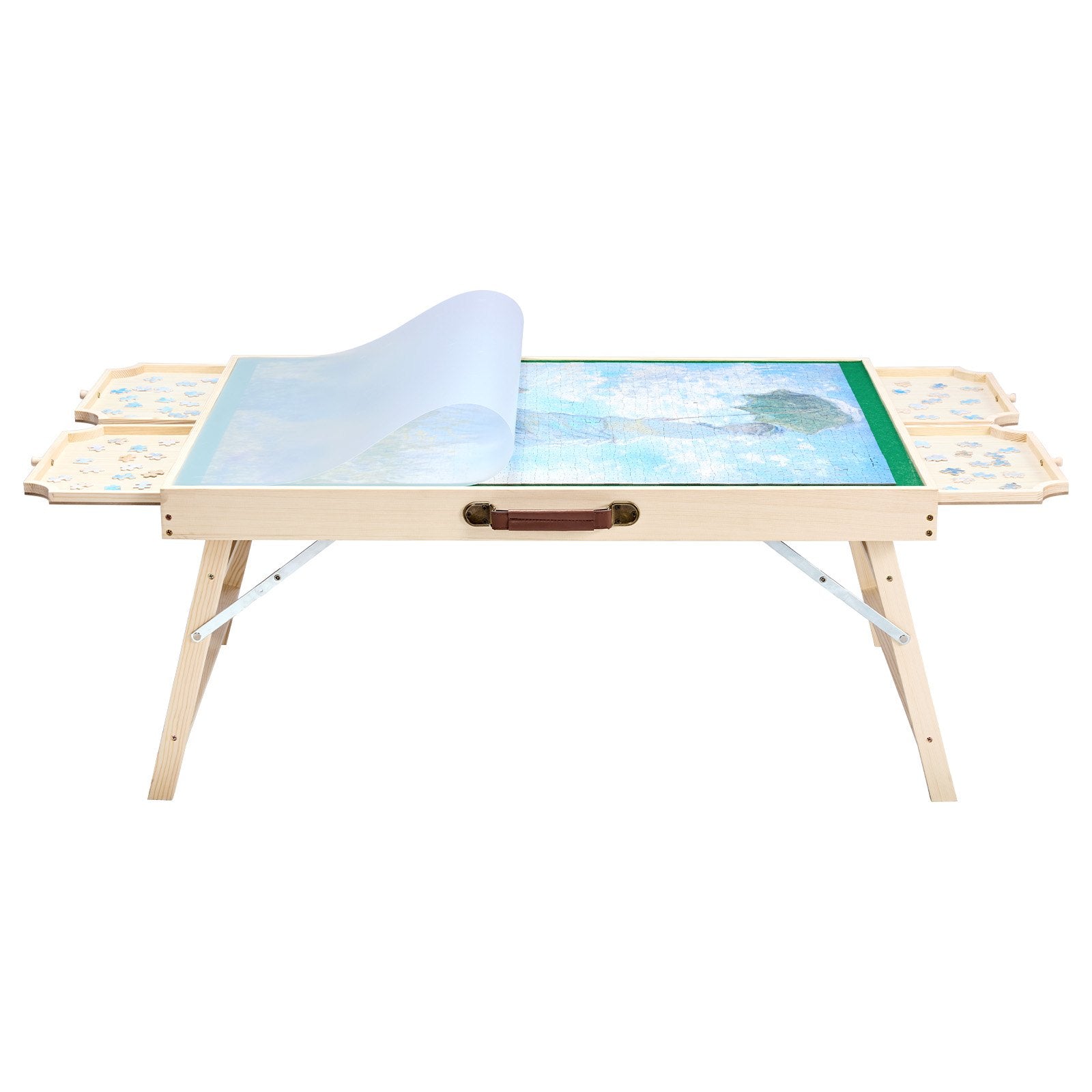Puzzle Table with Folding Legs 4 Drawer Portable Wooden Board Adjustable 86x63cm
