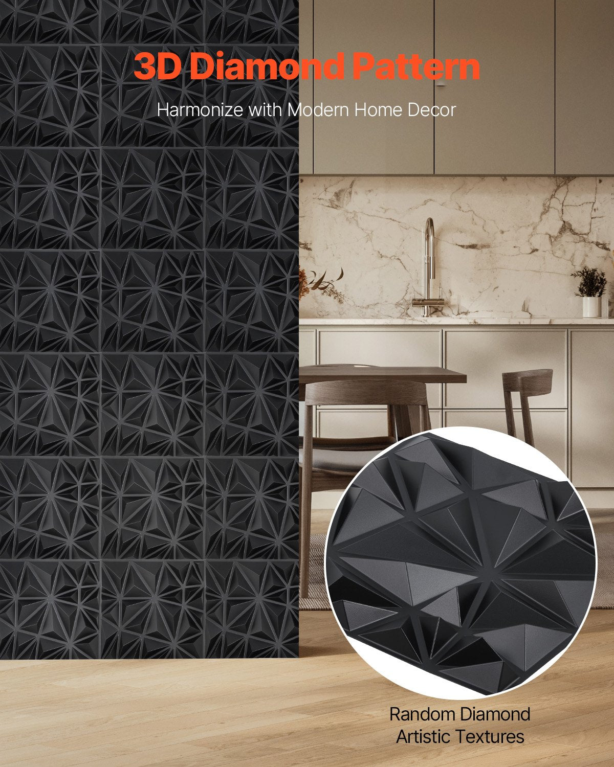 3D Wall Panels 33-Pack 30x30cm PVC Diamond Tiles 2.97m² Matte Black Home Decor