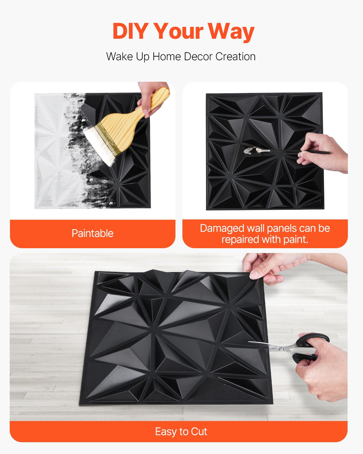 3D Wall Panels 33-Pack 30x30cm PVC Diamond Tiles 2.97m² Matte Black Home Decor