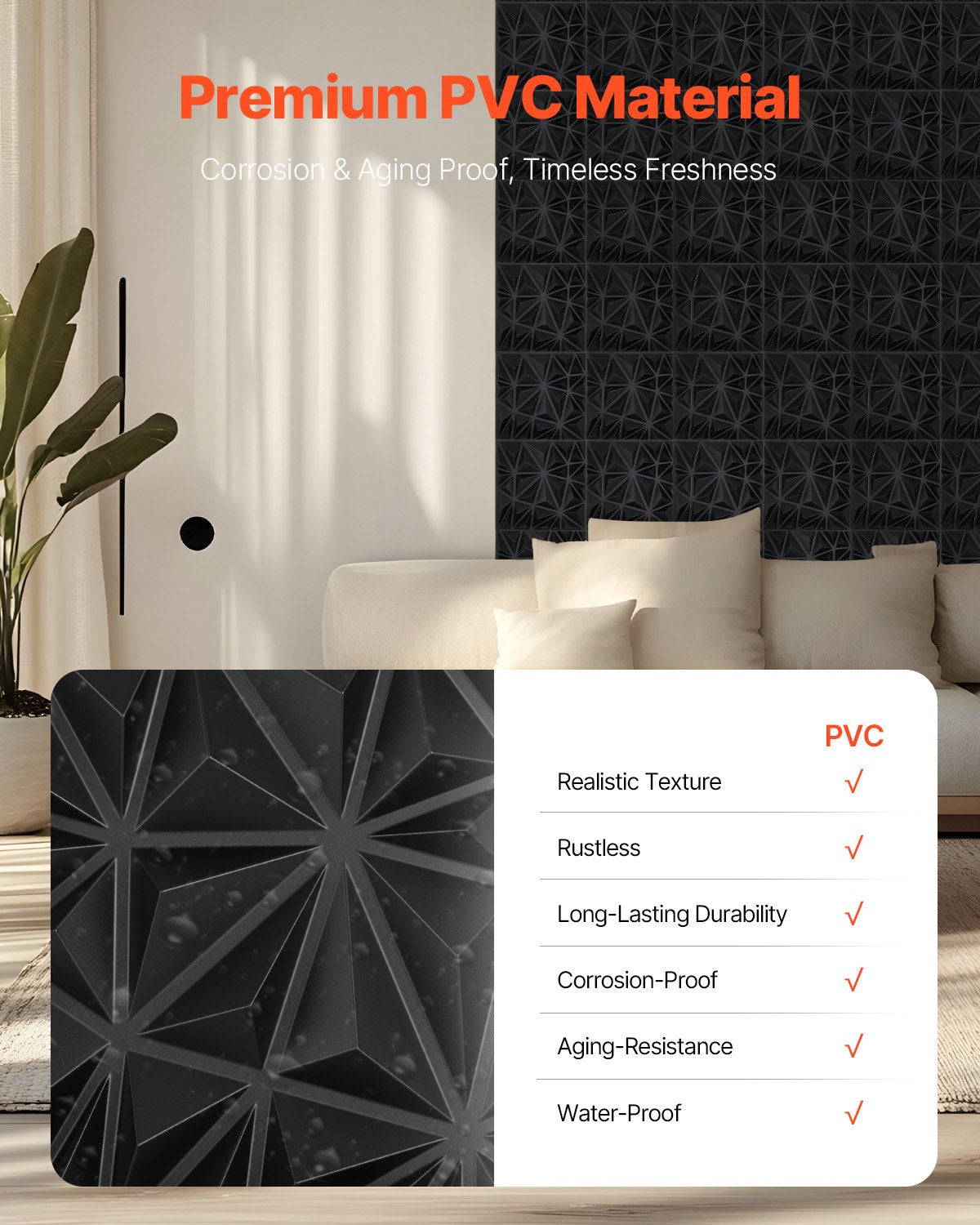 3D Wall Panels 33-Pack 30x30cm PVC Diamond Tiles 2.97m² Matte Black Home Decor