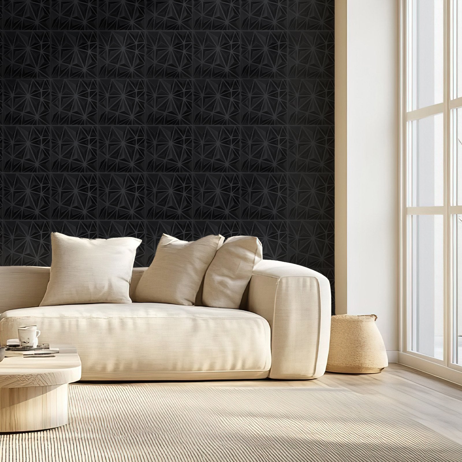 3D Wall Panels 33-Pack 30x30cm PVC Diamond Tiles 2.97m² Matte Black Home Decor