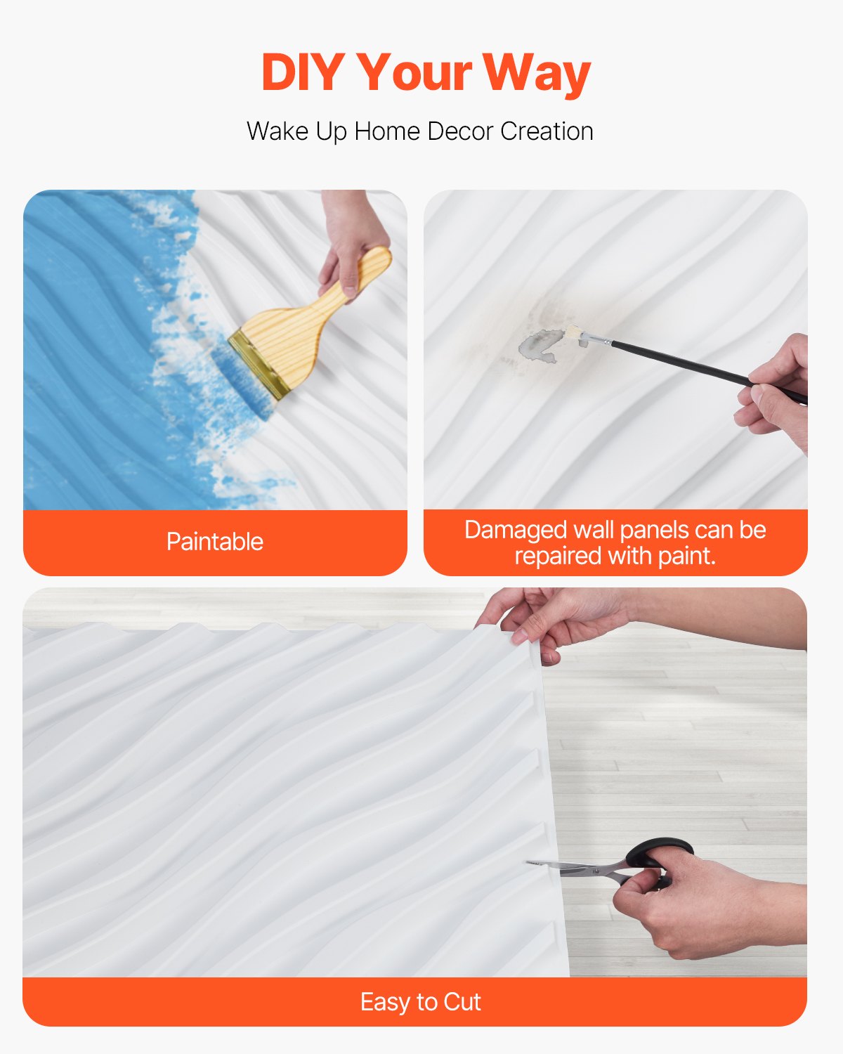 3D Wall Panels 12-Pack 50x50cm PVC Wave Tiles 2.97m² Matte White Home Decor