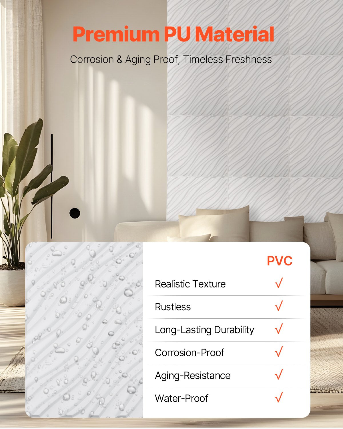 3D Wall Panels 12-Pack 50x50cm PVC Wave Tiles 2.97m² Matte White Home Decor