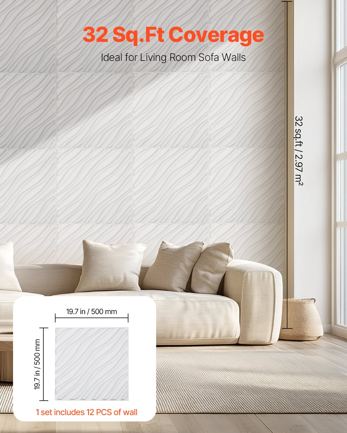 3D Wall Panels 12-Pack 50x50cm PVC Wave Tiles 2.97m² Matte White Home Decor