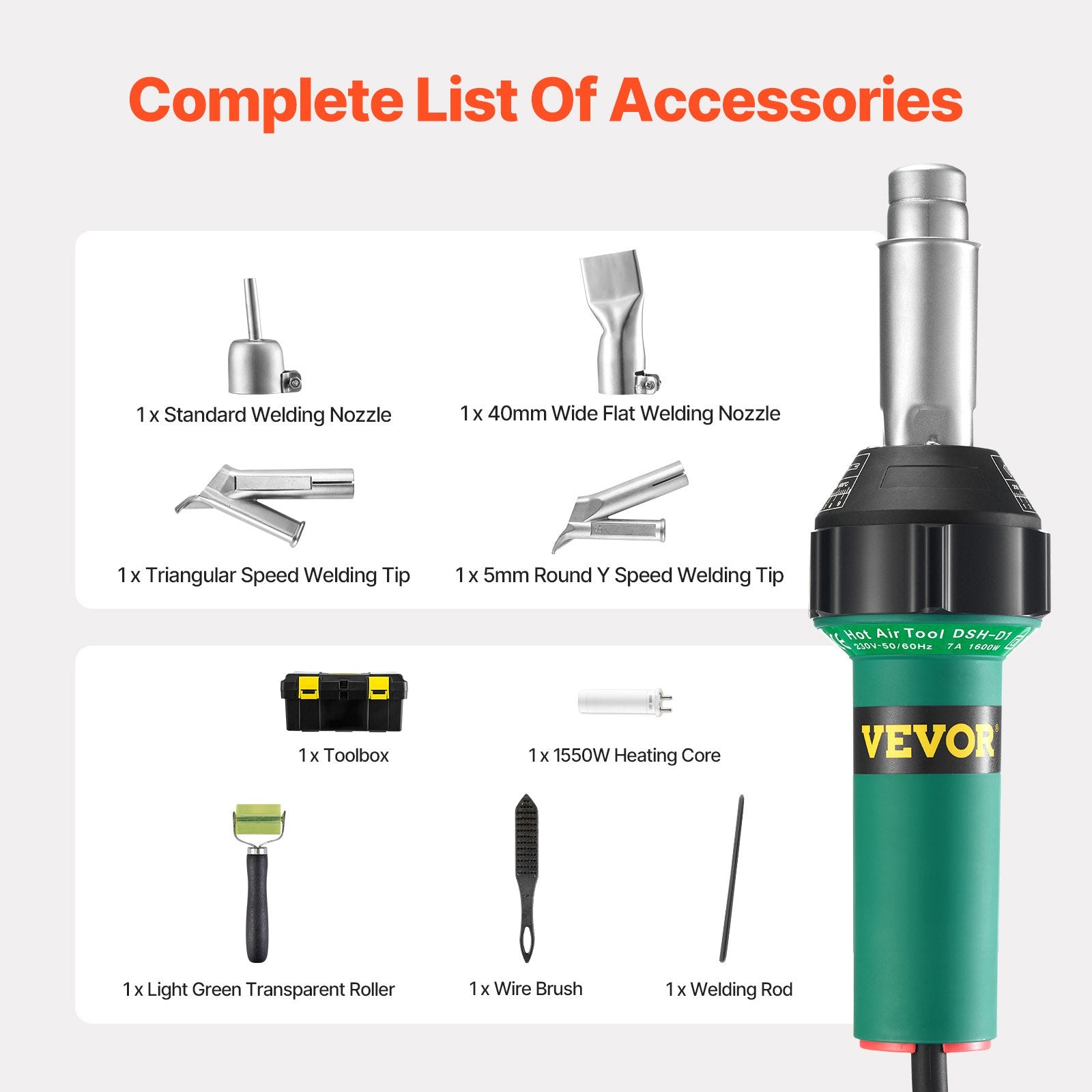 Hot Air Plastic Welder 1600W, PVC TPO Vinyl Heat Gun Kit with 9 Tools PP/PE/PVC!