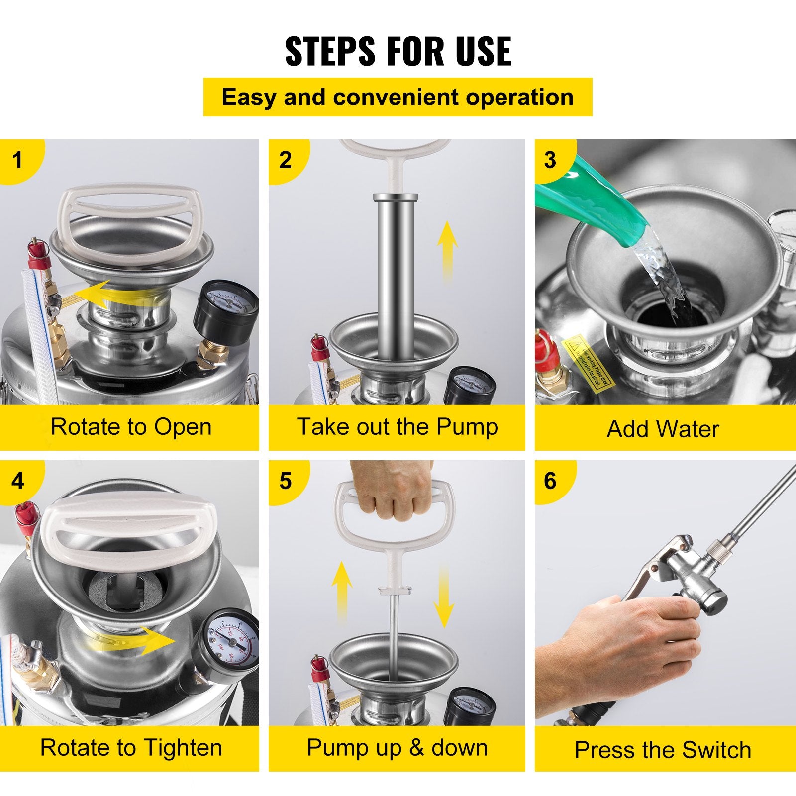 1.5Gal Stainless Steel Sprayer with 16" Wand Handle 3.3FT Hose Adjustable Nozzle