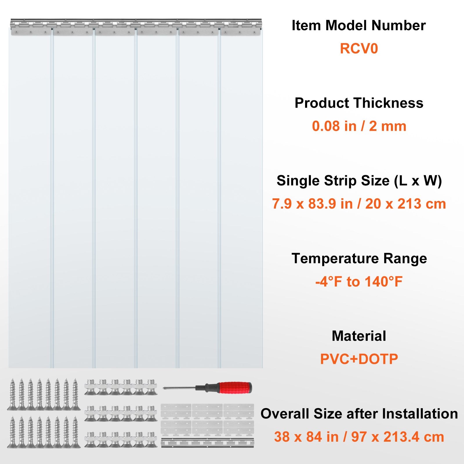 6PCS Strip Curtain 213.4cm x 97cm Clear PVC Door Curtain