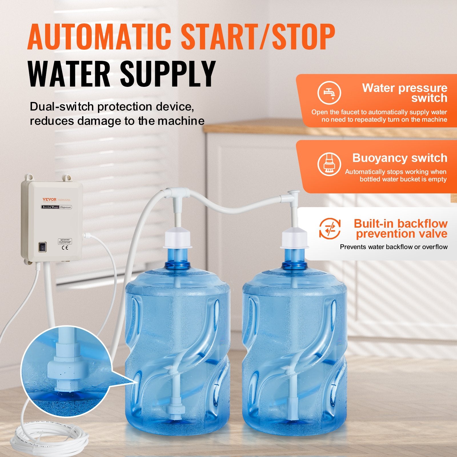 Bottled Water Dispenser Pump System 2x5 Gallon Automatic Electric