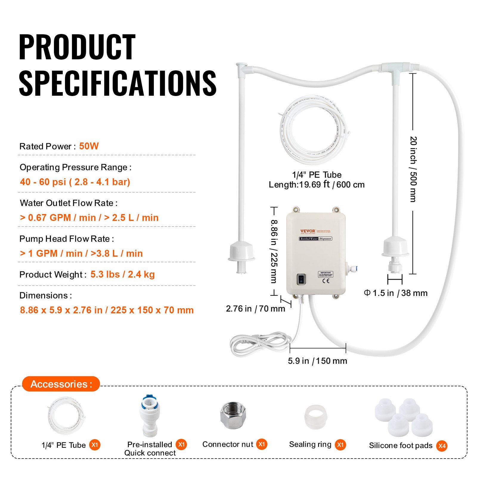Bottled Water Dispenser Pump System 2x5 Gallon Automatic Electric