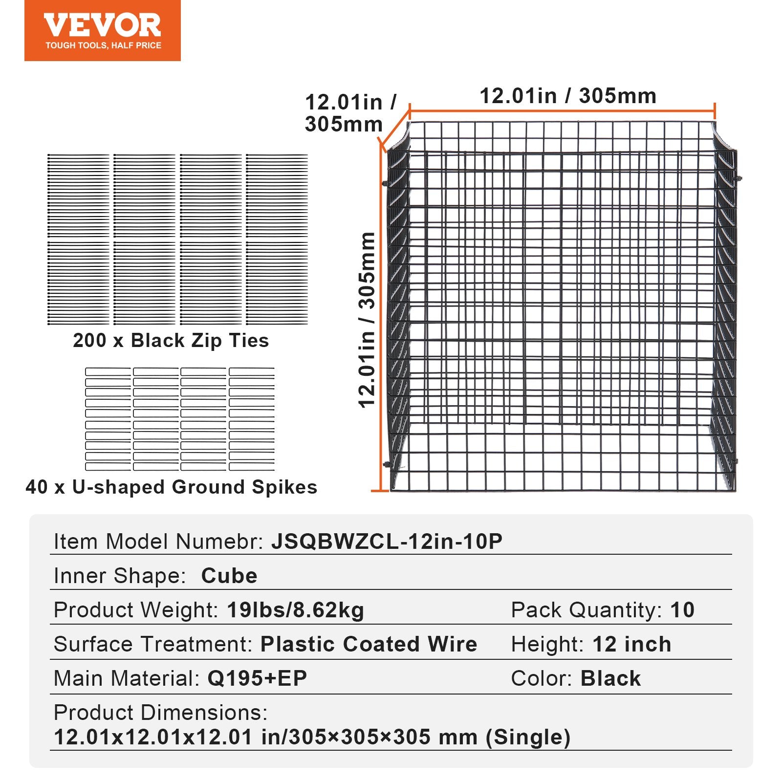 10-Pack Plant Protector 305x305mm Chicken Wire Cages for Outdoor Plants 40PCS