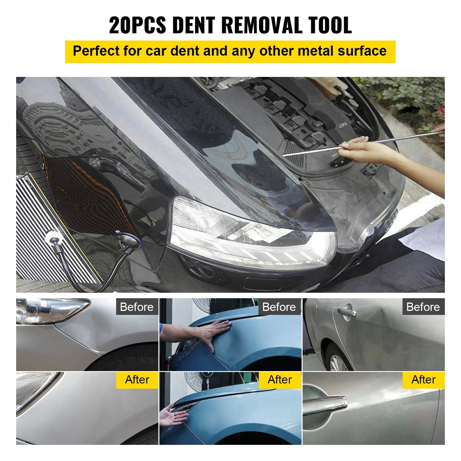 Rods Dent Puller Stainless Steel Paintless Repair Kit 20PCS for Hail Removal
