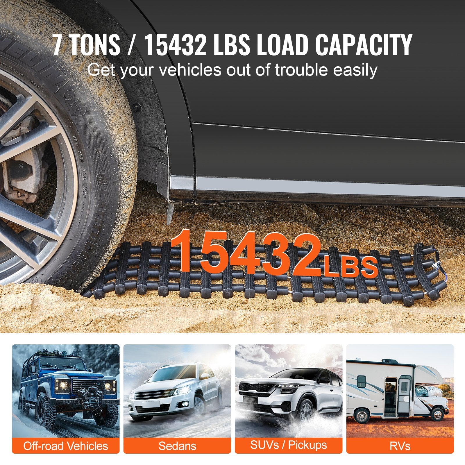 7 Ton Short Traction Boards Recovery Mats for Off-Road Vehicles Black
