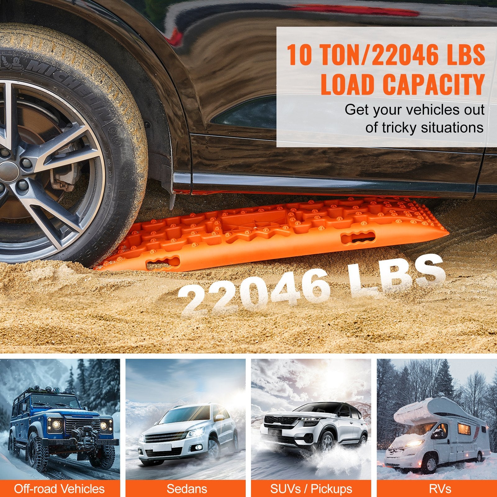 10 Ton Traction Boards Recovery Mats for Off-Road Vehicles Orange