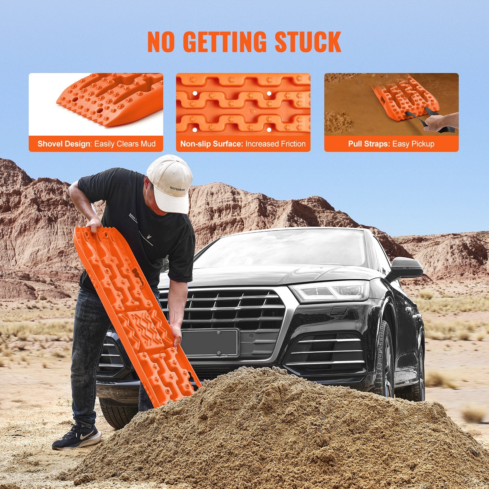 10 Ton Traction Boards Recovery Mats for Off-Road Vehicles Orange