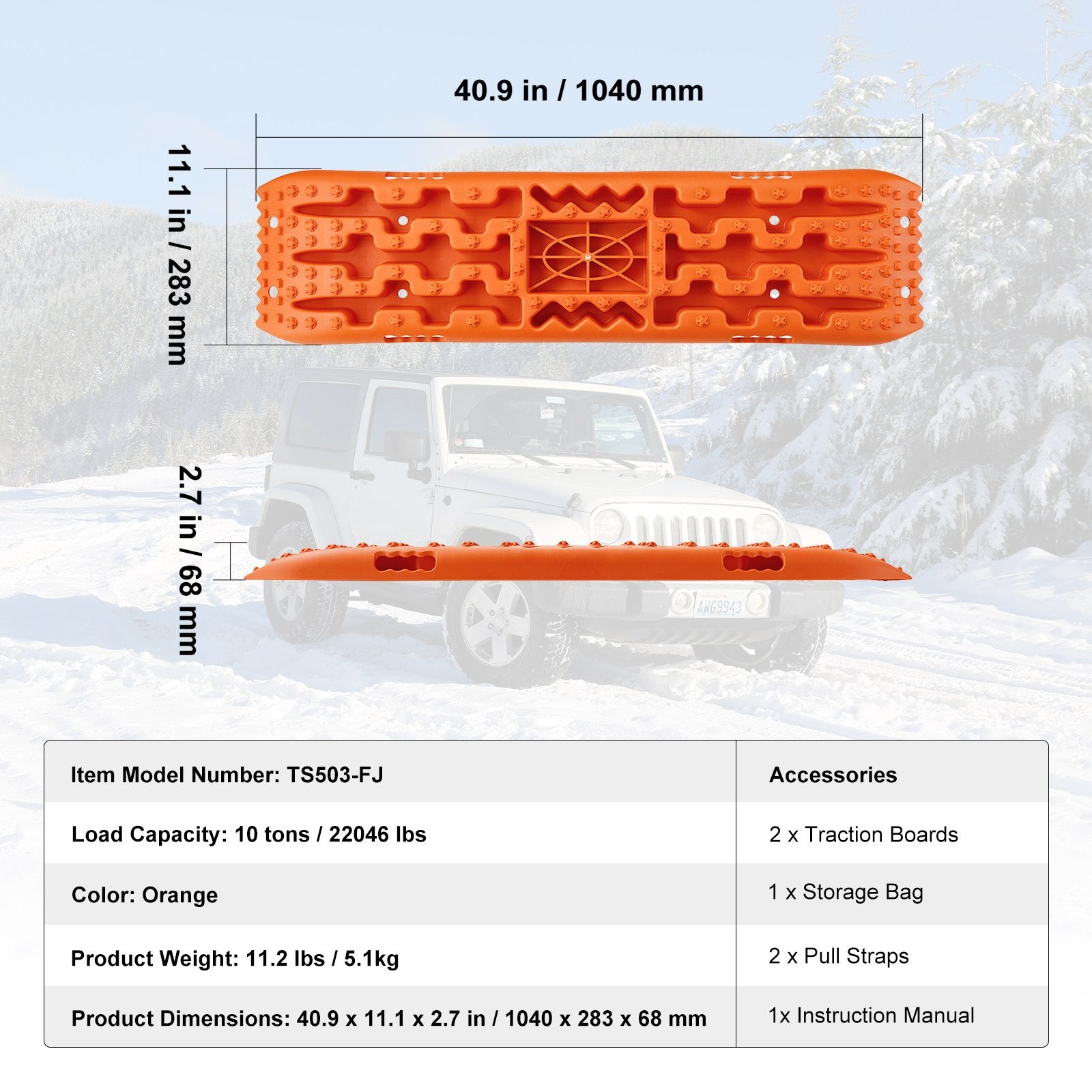 10 Ton Traction Boards Recovery Mats for Off-Road Vehicles Orange