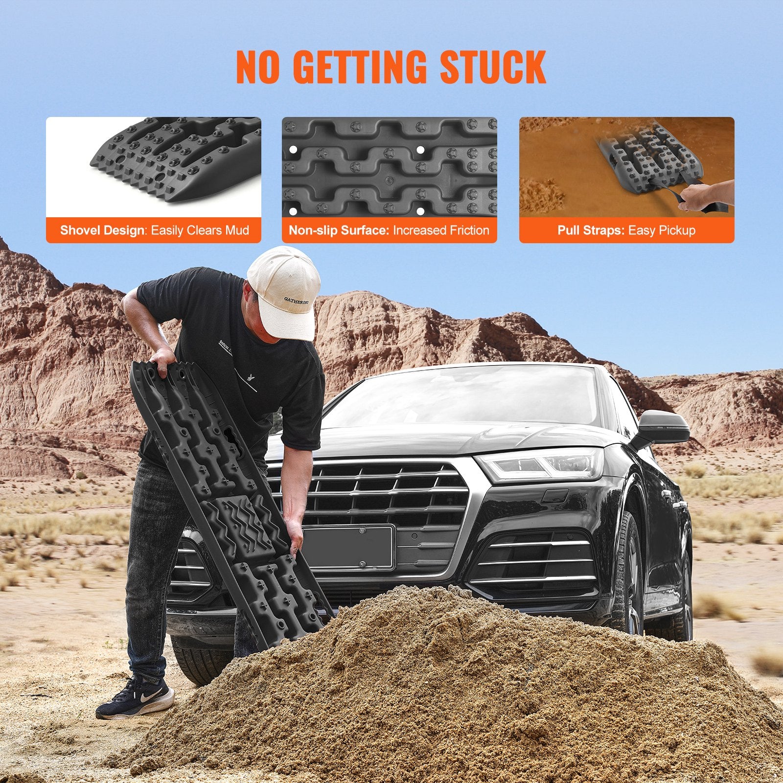 10 TON Traction Boards PP Recovery Mats for Off-Road Vehicles Pair Long Black