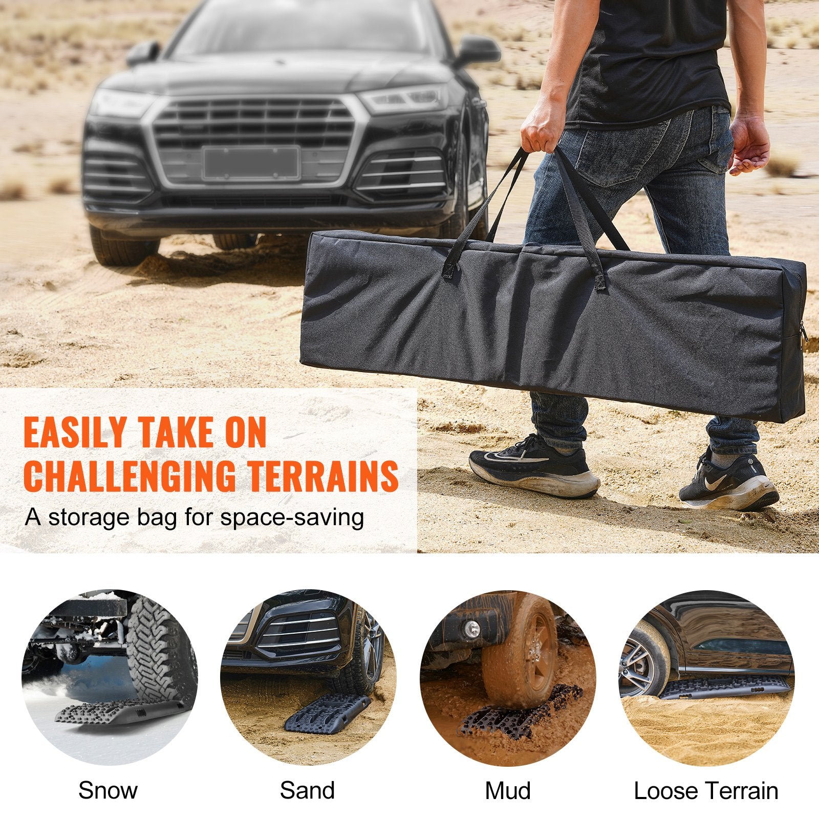 10 TON Traction Boards PP Recovery Mats for Off-Road Vehicles Pair Long Black