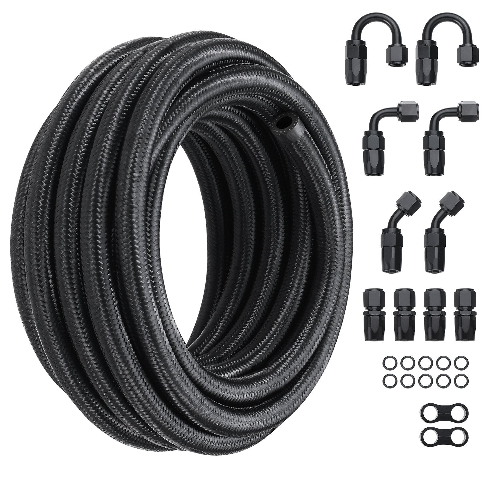 8AN Fuel Line Kit 20ft Nylon Stainless Steel Braided Hose with 12 Fittings