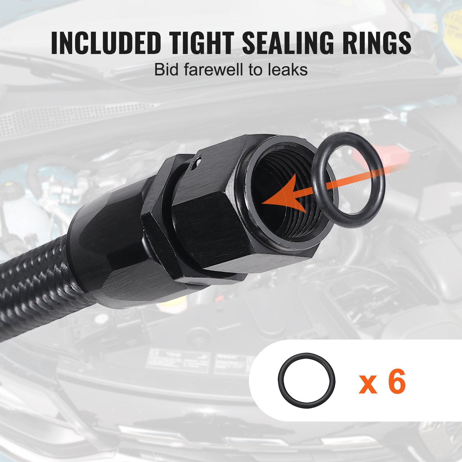 Fuel Line Kit, 10AN Nylon Stainless Steel Braided with 7 Swivel Fittings 3.05m
