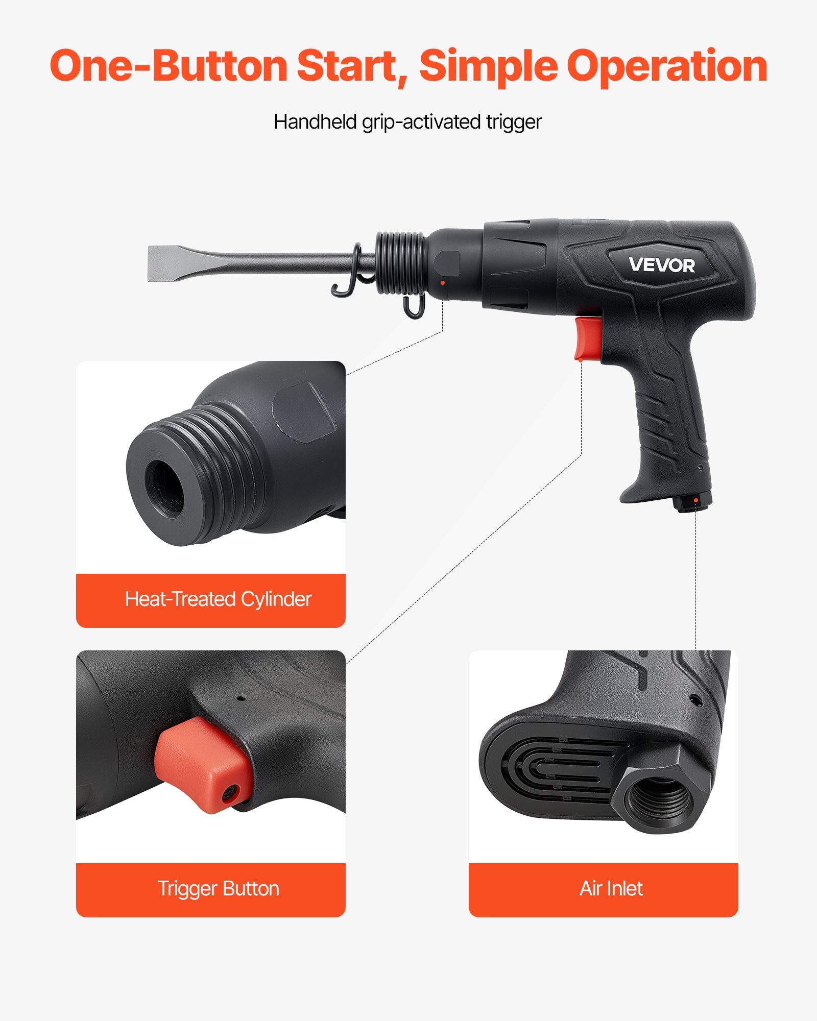 Air Hammer Pneumatic Chisel Tool 40–70mm Stroke Cutting Scraping Kit