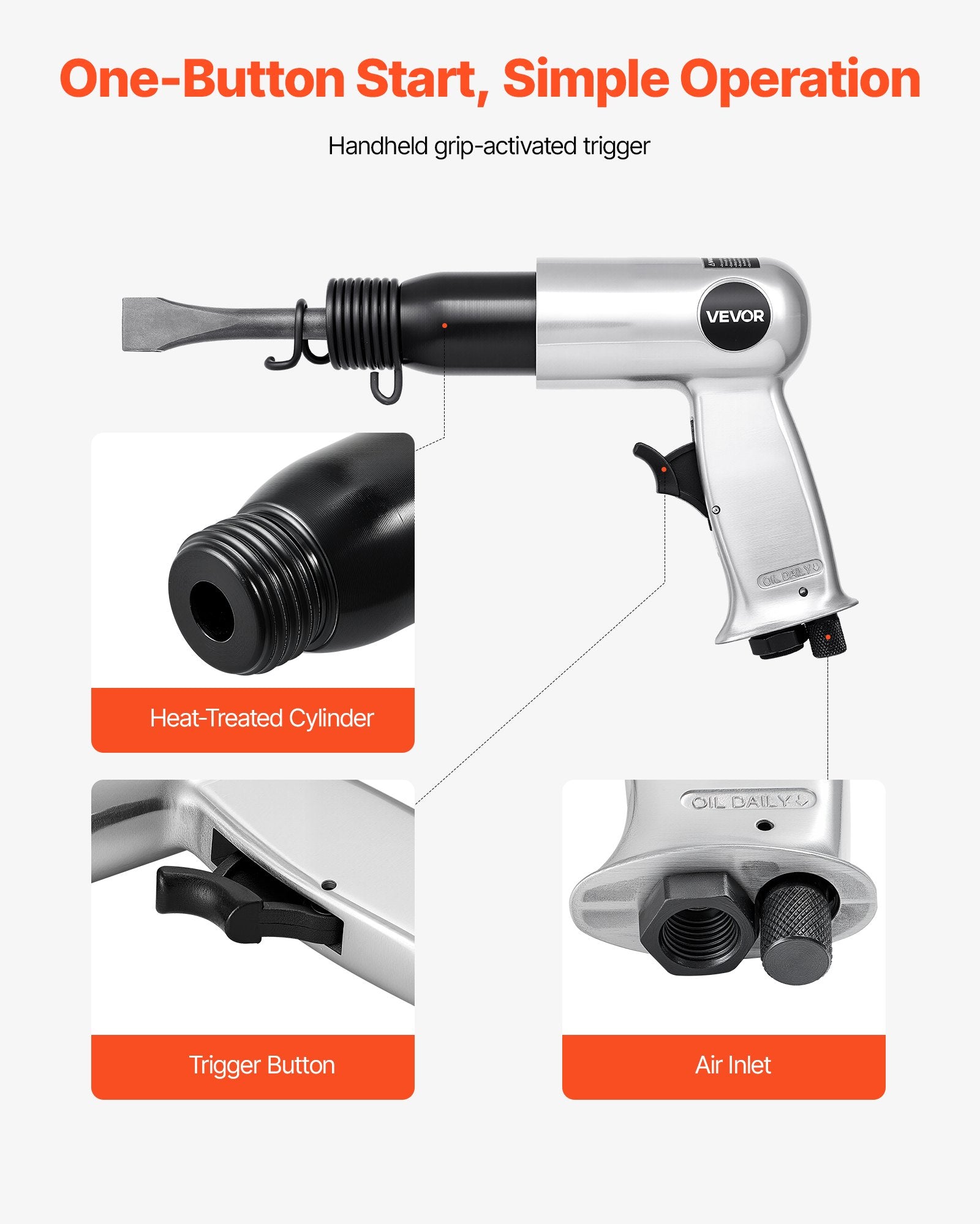 Air Hammer 3500BPM, 70mm Stroke with 4PCS Chisels, Pistol-Grip Pneumatic Tool