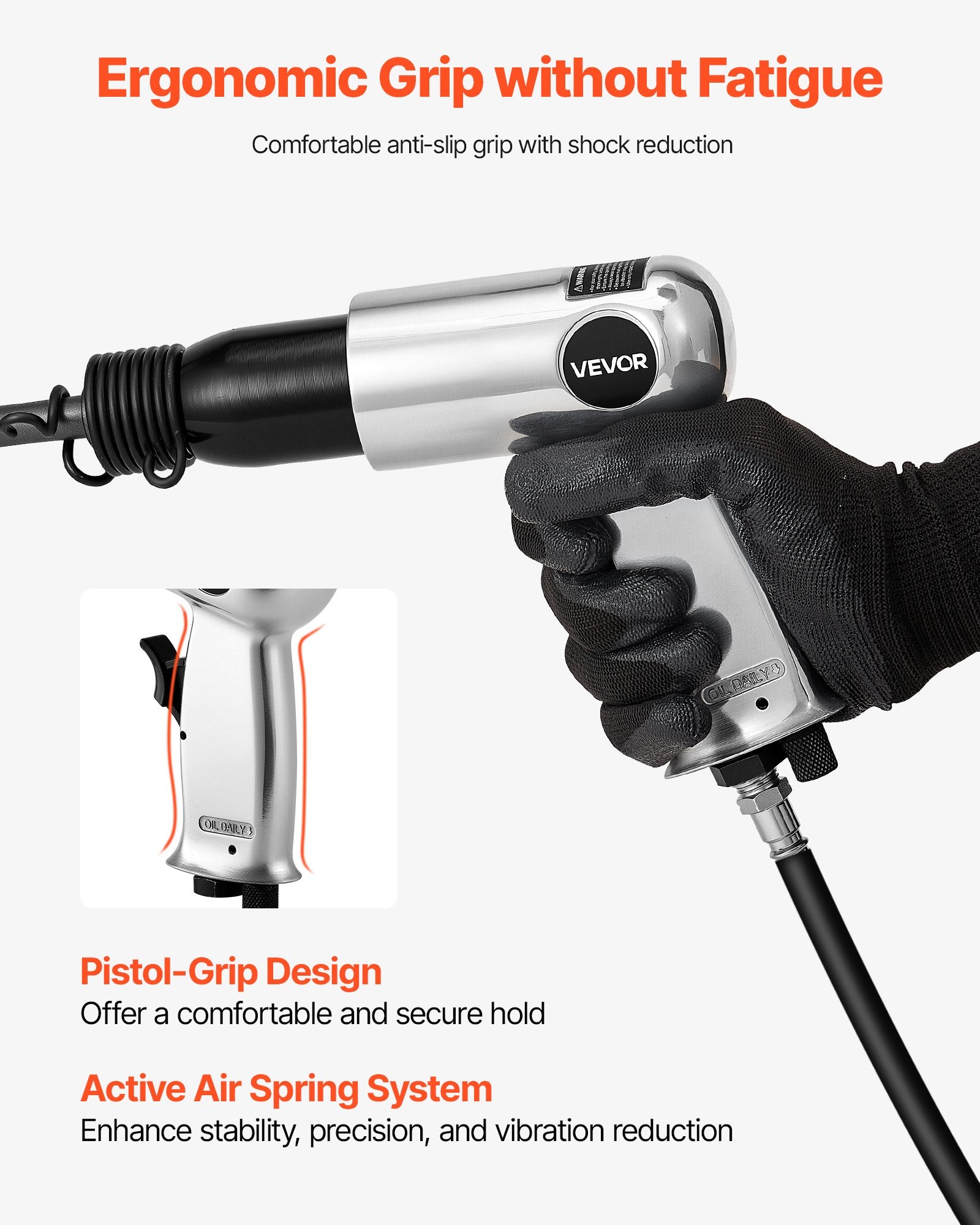 Air Hammer 3500BPM, 70mm Stroke with 4PCS Chisels, Pistol-Grip Pneumatic Tool