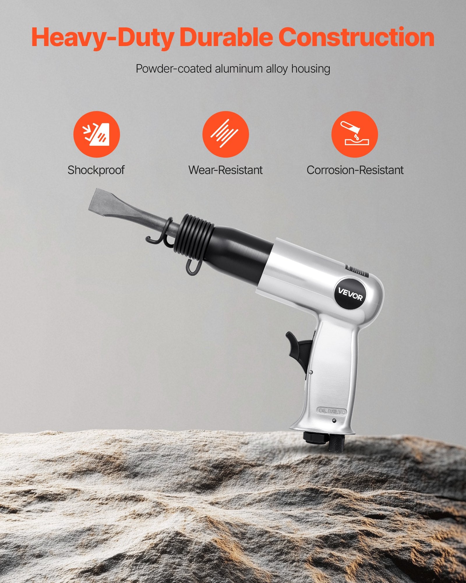 Air Hammer 3500BPM, 70mm Stroke with 4PCS Chisels, Pistol-Grip Pneumatic Tool