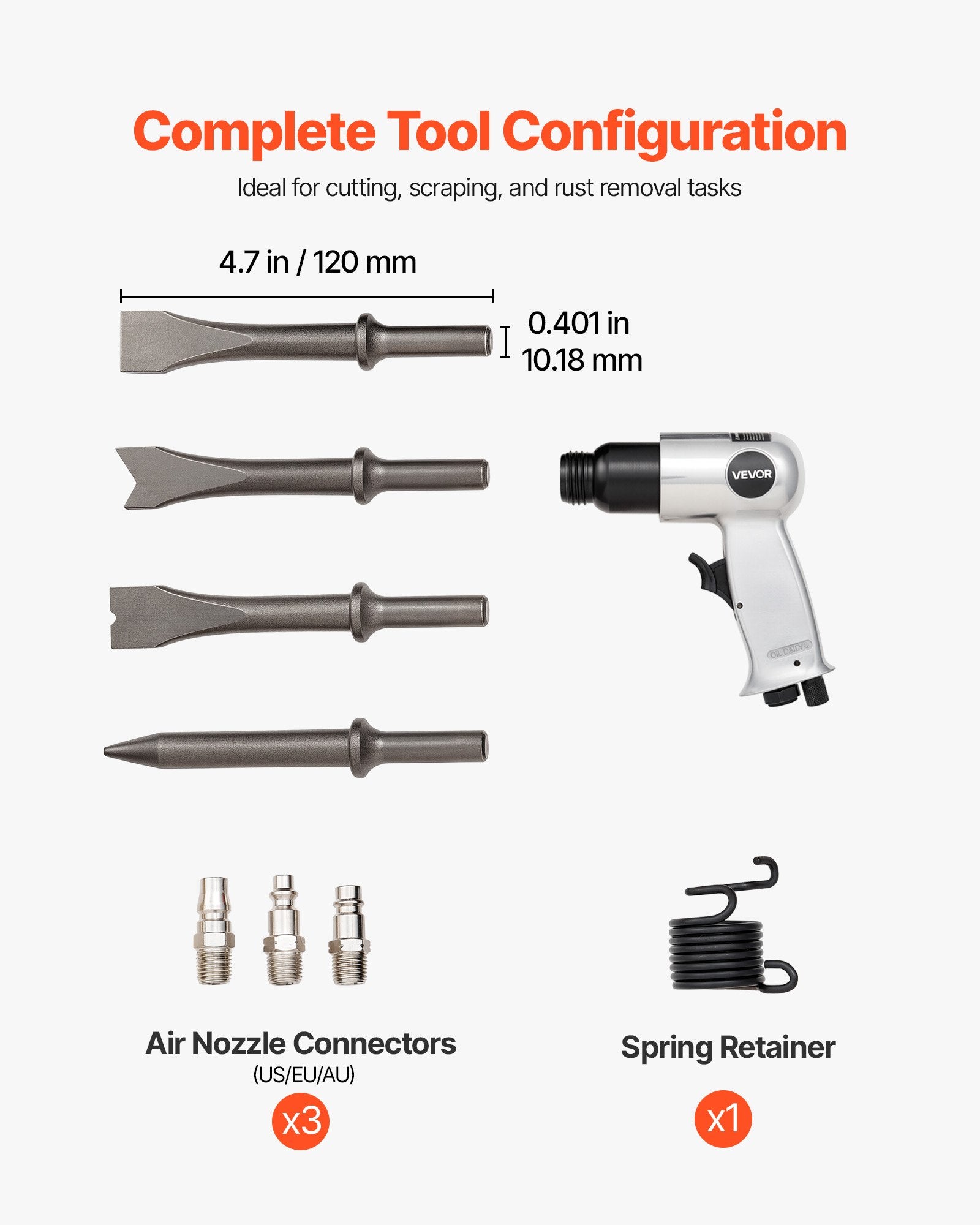 Pneumatic Air Needle Scaler and Hammer Kit for Rust Removal Cutting Demolition