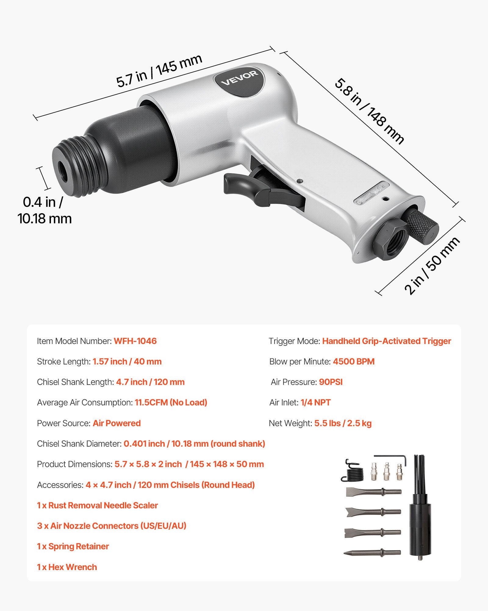 Pneumatic Air Needle Scaler and Hammer Kit for Rust Removal Cutting Demolition