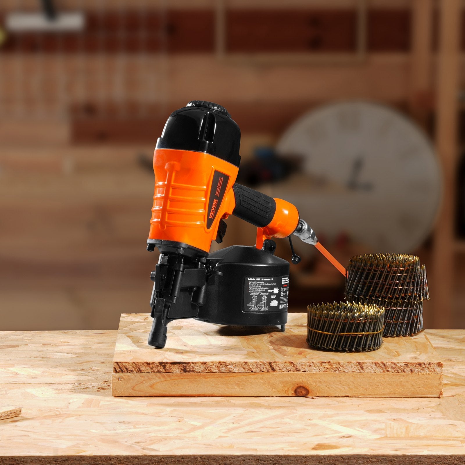 Coil Siding Nailer CN65 32-63mm 15° Nail Gun Tool-Less Depth 70-120PSI