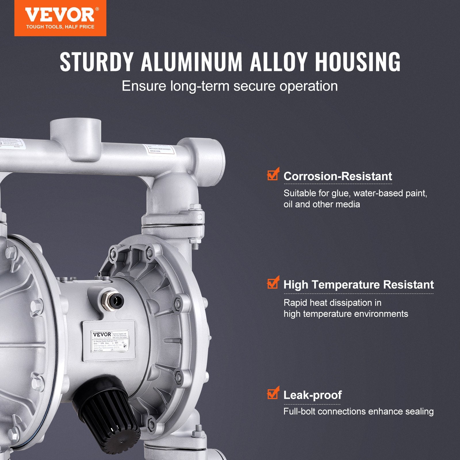 Air Operated Double Diaphragm Pump 44GPM 115PSI Aluminum Oil Pump