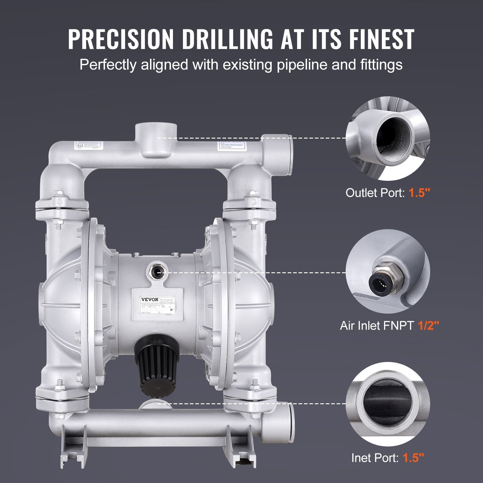 Air Operated Double Diaphragm Pump 44GPM 115PSI Aluminum Oil Pump