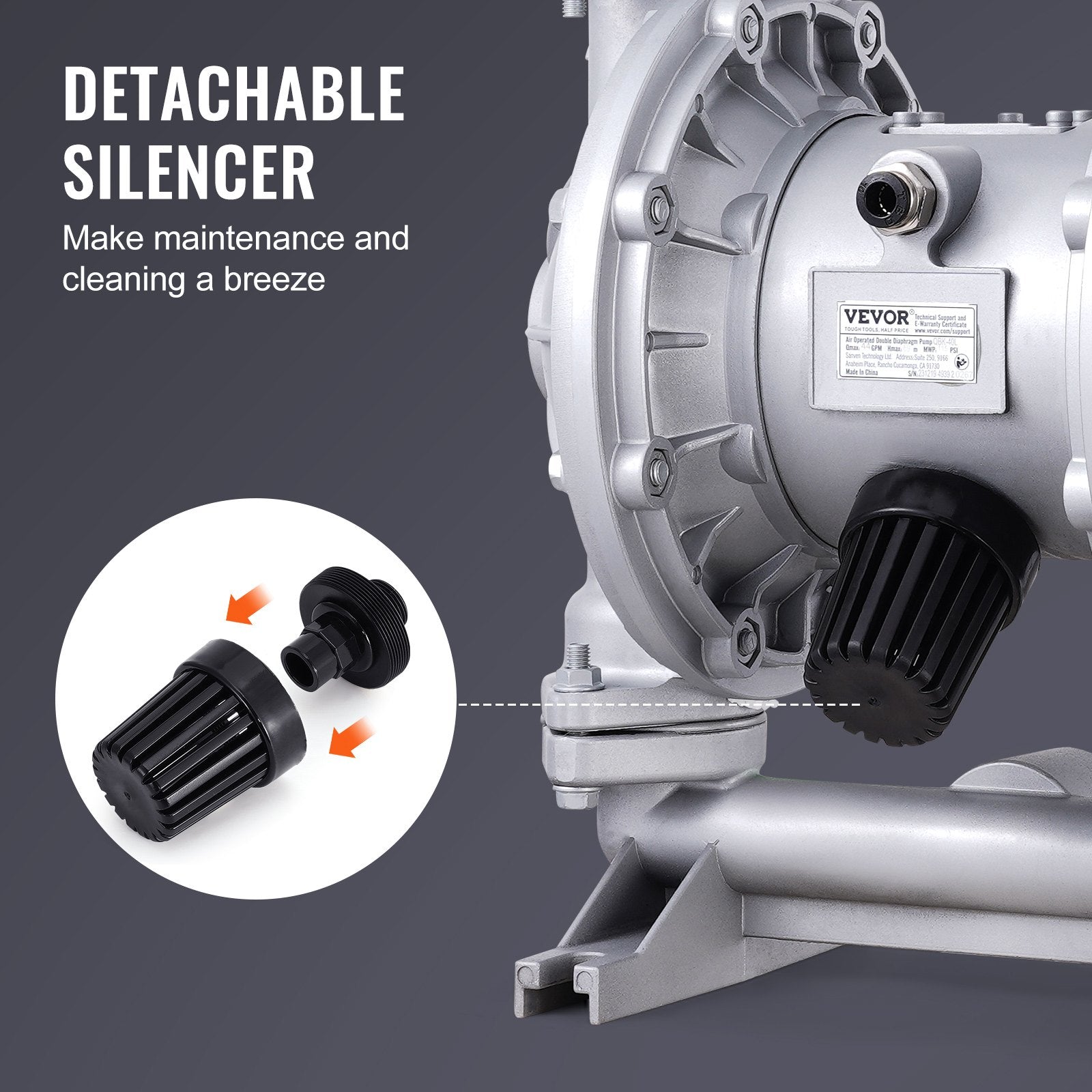 Air Operated Double Diaphragm Pump 44GPM 115PSI Aluminum Oil Pump