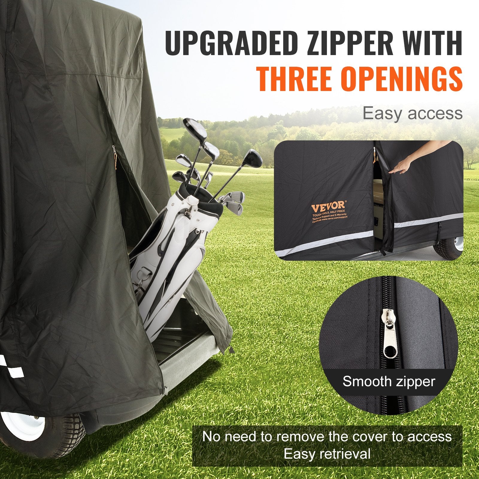2+2 Passenger Golf Cart Full Waterproof Cover with Three Zipper Doors